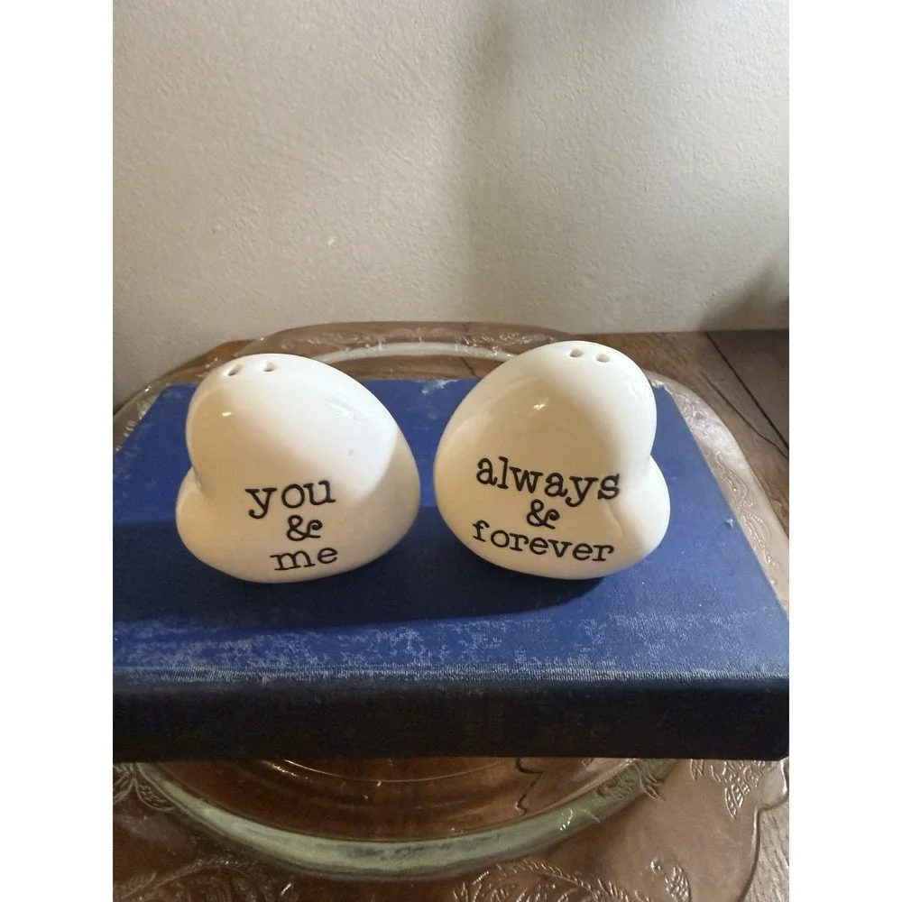 CRACKER BARREL HEART SALT & PEPPER SHAKERS, ALWAYS & FOREVER, YOU & ME MINI*